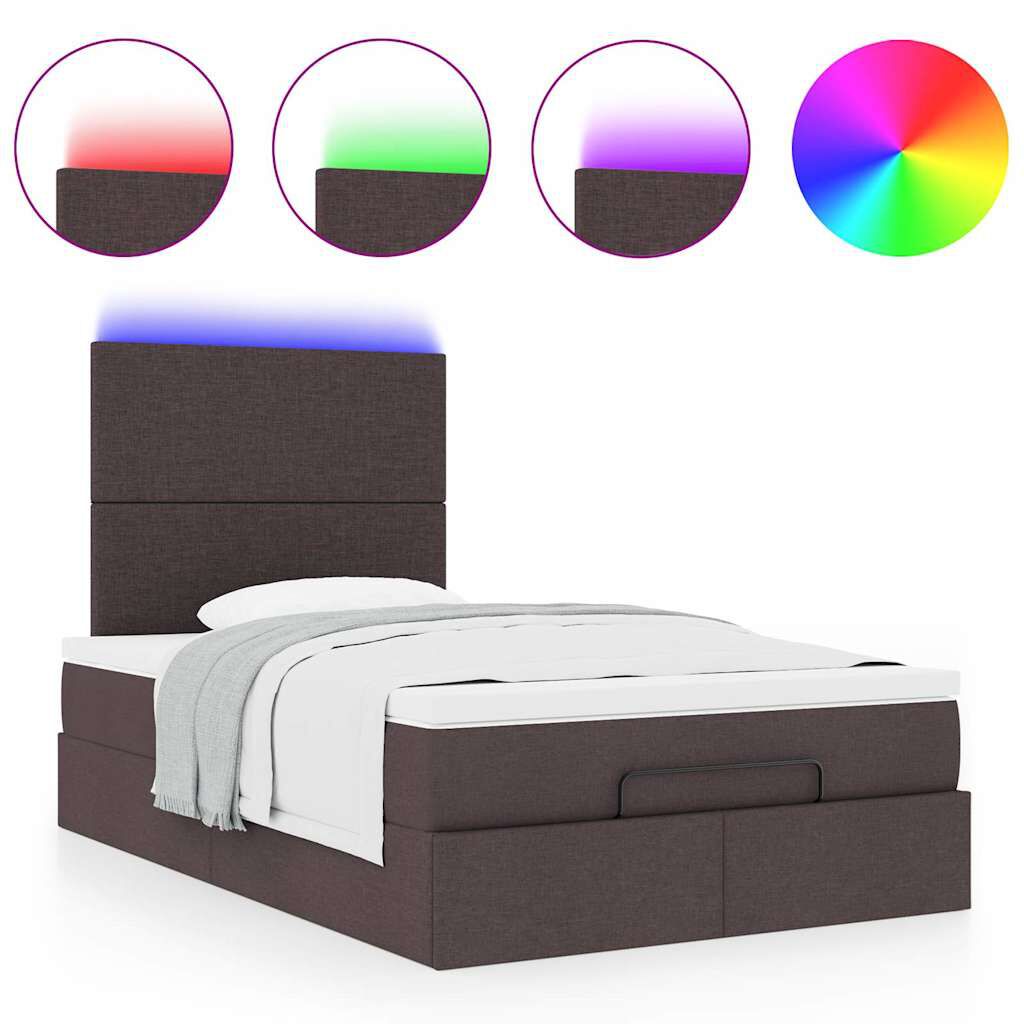 vidaXL Οθωμανικό κρεβάτι με στρώμα & LEDs Σκούρο καφέ 120x200cm Ύφασμα