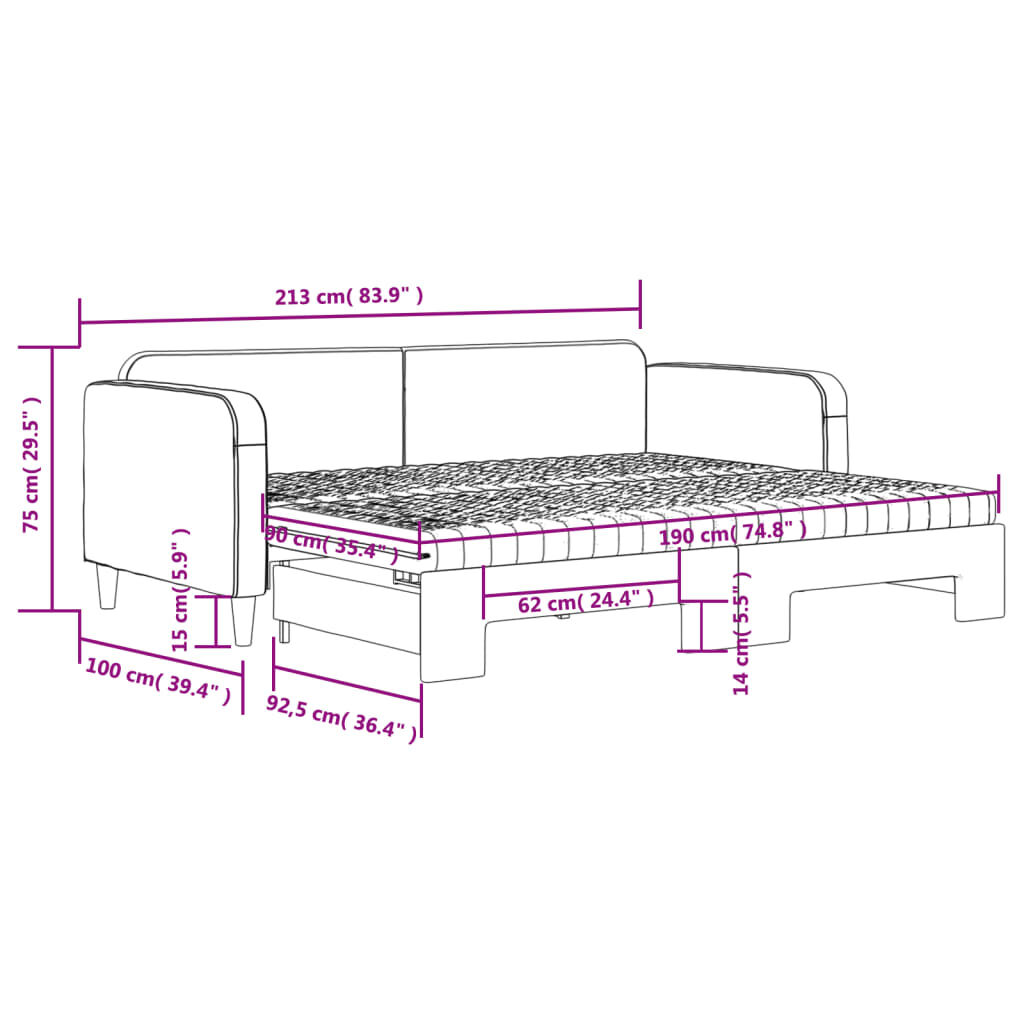 vidaXL Καναπές Κρεβάτι Συρόμενος Σκούρο γκρι 90x190 εκ Ύφασμα Στρώματα