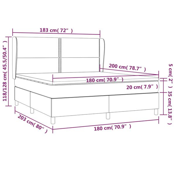 vidaXL Κρεβάτι Boxspring με Στρώμα Γκρι 180x200 εκ. Συνθετικό Δέρμα