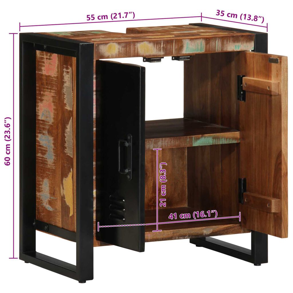 vidaXL Ντουλάπι Μπάνιου Πολύχρωμο 55x35x60 cm Μασίφ Ξύλο Ανακυκλωμένο