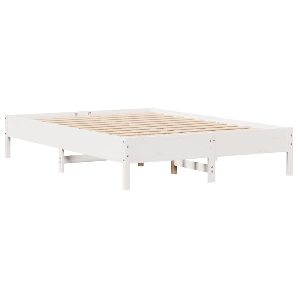 vidaXL Κρεβάτι Βιβλιοθήκη Χωρίς Στρώμα Λευκό 135x190 εκ Μασίφ Πεύκο