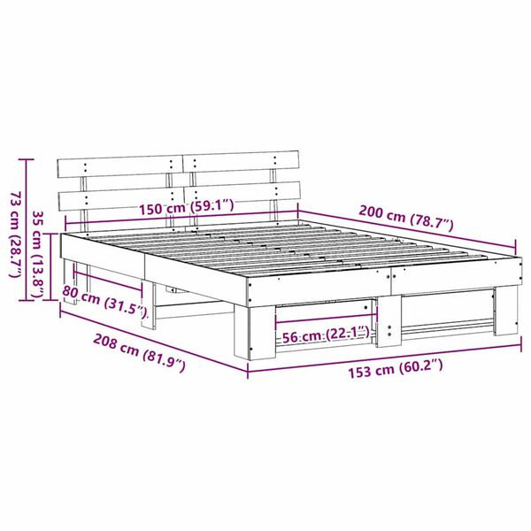vidaXL Σκελετός Κρεβατιού Λευκό 150 x 200 cm Μασίφ ξύλο πεύκου