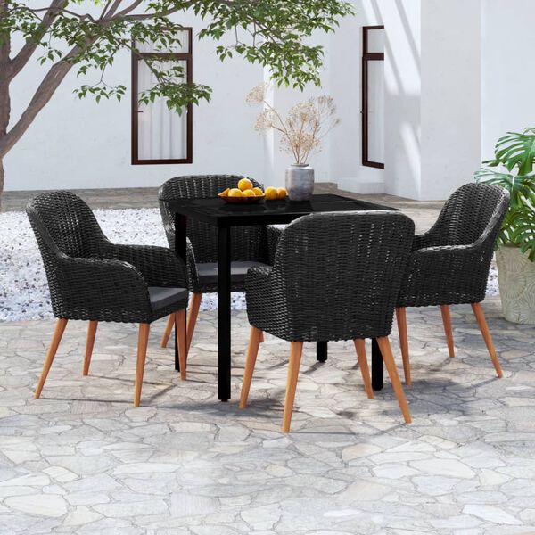 vidaXL Σετ Τραπεζαρίας Κήπου 5 Τεμαχίων Μαύρο με Μαξιλάρια