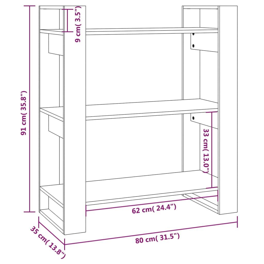 vidaXL Βιβλιοθήκη/Διαχωριστικό Χώρου Γκρι 80x35x91 εκ. Μασίφ Πεύκο