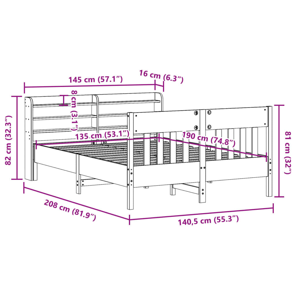 vidaXL Σκελετός Κρεβ. Χωρίς Στρώμα Καφέ Κεριού 135x190 εκ Μασίφ Πεύκο