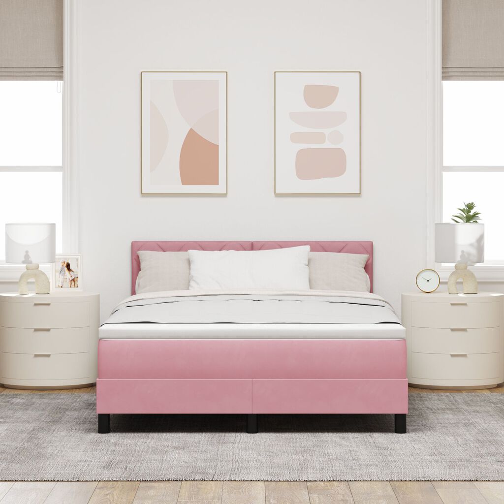 vidaXL Κρεβάτι Box Spring με Στρώμα Ροζ 140x200 εκ Βελούδο