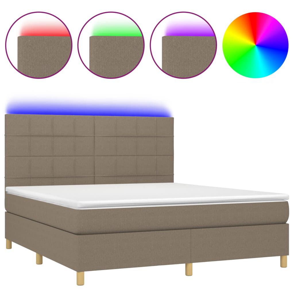 vidaXL Κρεβάτι Boxspring με Στρώμα & LED Taupe 180x200 εκ. Υφασμάτινο