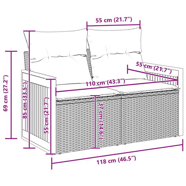 vidaXL Σετ Καναπέ Κήπου 8 pcs Μαύρο και κρεμ 90 x 55 x 71 cm