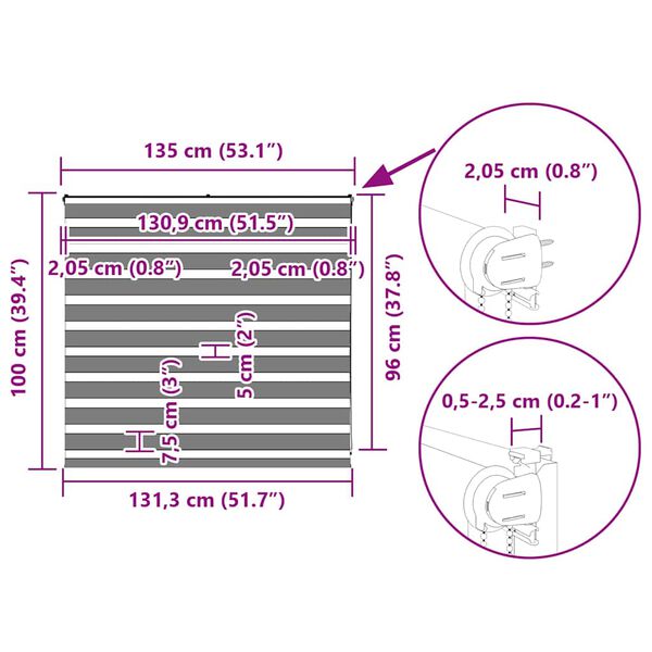 vidaXL Ζέβρα τυφλή Σκούρο Γκρι Πλάτος υφάσματος 130,9 εκ. Πολυεστέρας