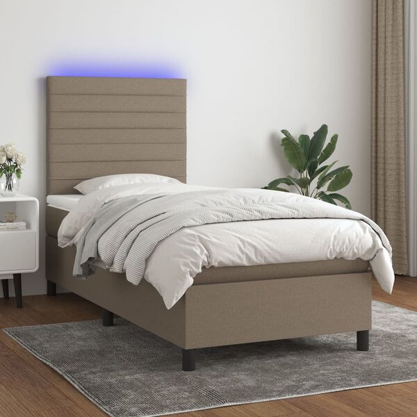 vidaXL &Kappa;&rho;&epsilon;&beta;ά&tau;&iota; Boxspring &mu;&epsilon; &Sigma;&tau;&rho;ώ&mu;&alpha; & LED Taupe 100x200 &epsilon;&kappa;. &Upsilon;&phi;&alpha;&sigma;&mu;ά&tau;&iota;&nu;&omicron;