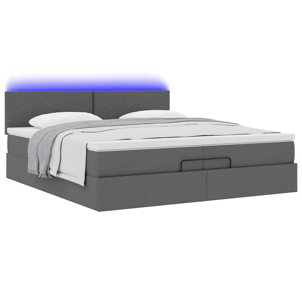 vidaXL Οθωμανικό κρεβάτι με στρώματα&LEDs Σκούρο γκρι 200x200cm ύφασμα