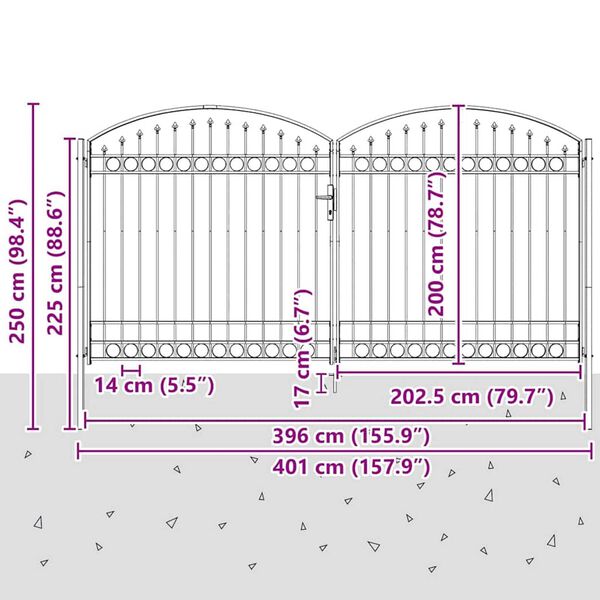 vidaXL Πύλη Φράχτη Άλλο Γκρι 400 x 200 cm Ατσάλι
