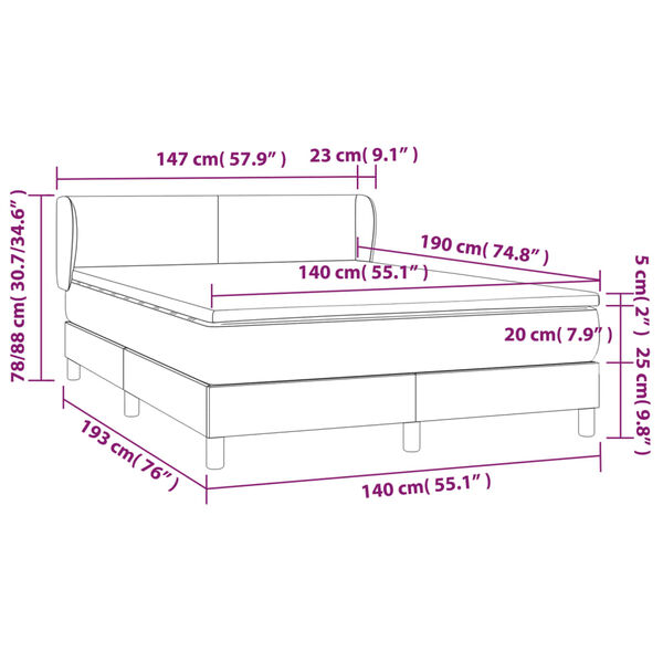 vidaXL Κρεβάτι Boxspring με Στρώμα Μπλε 140x190 εκ. Υφασμάτινο