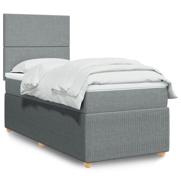 vidaXL Κρεβάτι Boxspring με Στρώμα Ανοιχτό Γκρι 90x200 εκ. Υφασμάτινο