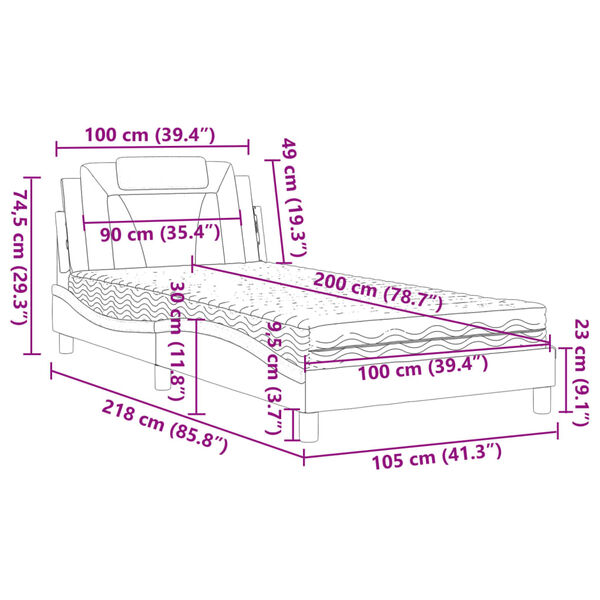 vidaXL Κρεβάτι με Στρώμα Γκρι 100x200 εκ. από Συνθετικό Δέρμα