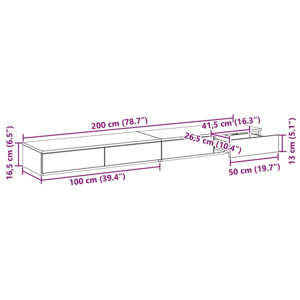 vidaXL Συρτάρια κρεβατιού με συρτάρι Sonoma Δρυς 200 x 36.5 x 16.5 εκ