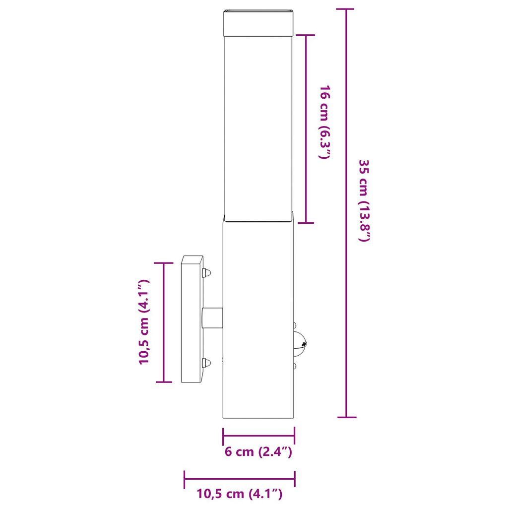 vidaXL Εξωτερικά Φωτιστικά Τοίχου 2 pcs Ασημί 10.5 x 6 x 35 εκ.