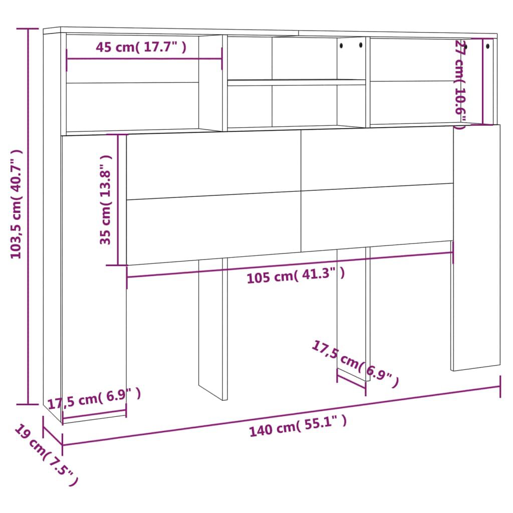 vidaXL Κεφαλάρι Με Αποθηκευτικό Χώρο Sonoma Δρυς 140 x 19 x 103,5 εκ.