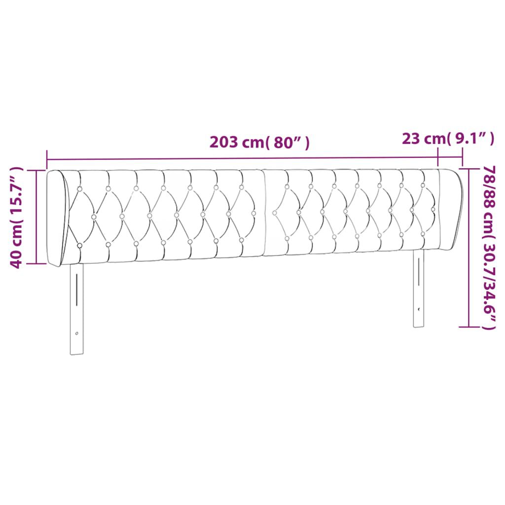 vidaXL Κεφαλάρι με Πτερύγια Μαύρο 203 x 23 x 78/88 εκ. Υφασμάτινο