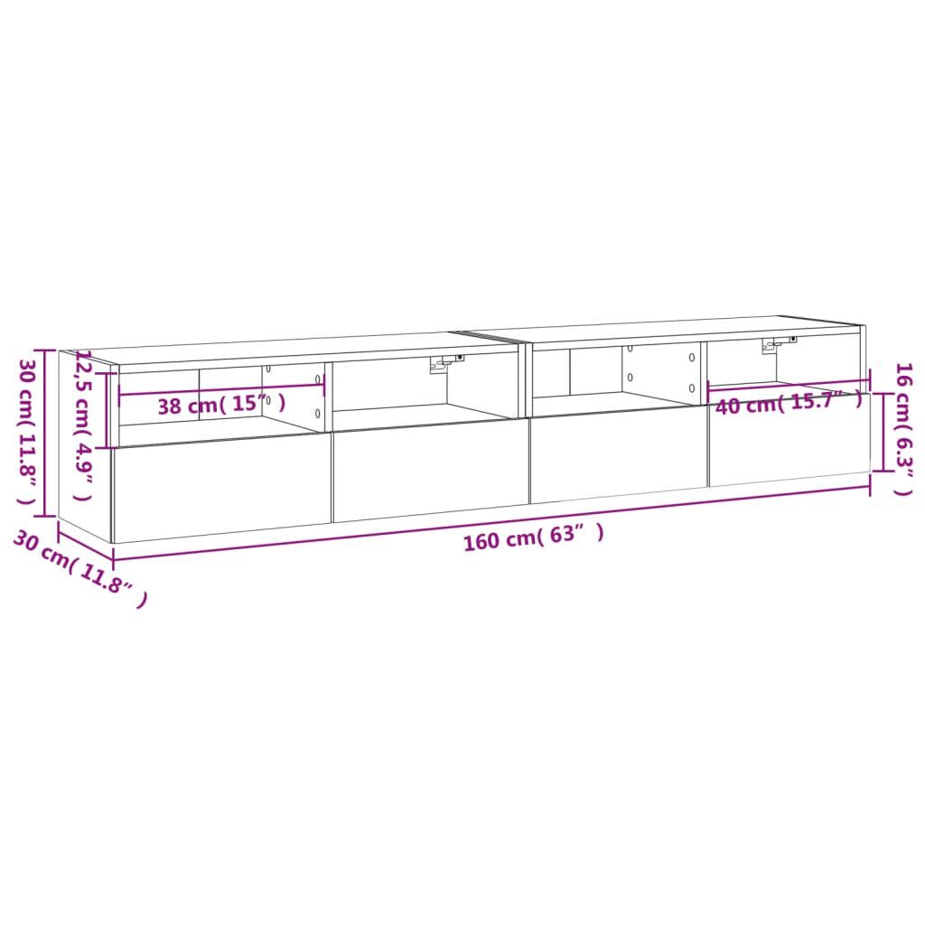 vidaXL Έπιπλα Τοίχου Τηλεόρασης 2 τεμ. Λευκά 80x30x30 εκ. Επεξ. Ξύλο