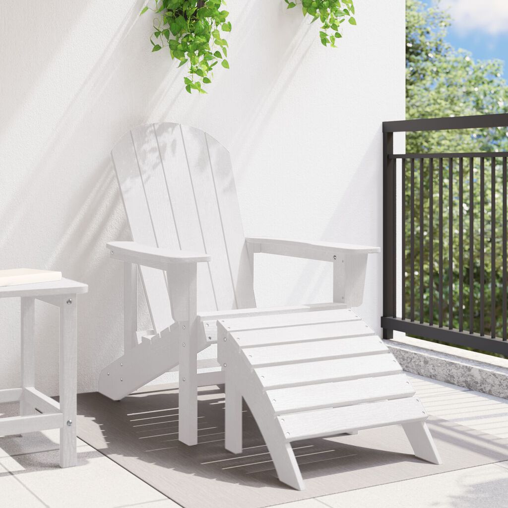 vidaXL Καρέκλα Adirondack με Υποπόδιο Λευκή HDPE