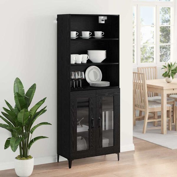 vidaXL Highboard &Mu;&alpha;ύ&rho;&eta; &Omicron;&xi;&upsilon;ά 69,5 x 34 x 180 &epsilon;&kappa;. &Epsilon;&pi;&epsilon;&xi;&epsilon;&rho;&gamma;&alpha;&sigma;&mu;έ&nu;&omicron; &xi;ύ&lambda;&omicron;
