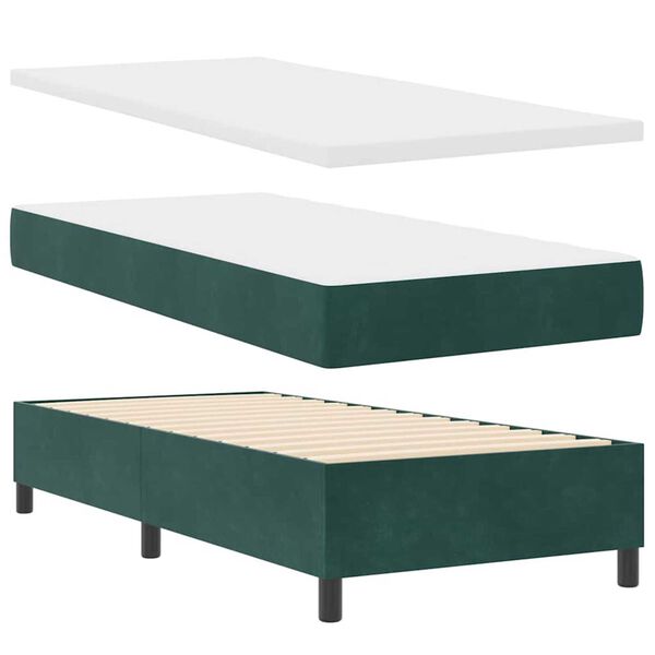 vidaXL Κρεβάτι Box Spring LED με Στρώμα Σκούρο πράσινο 90 x 190 cm
