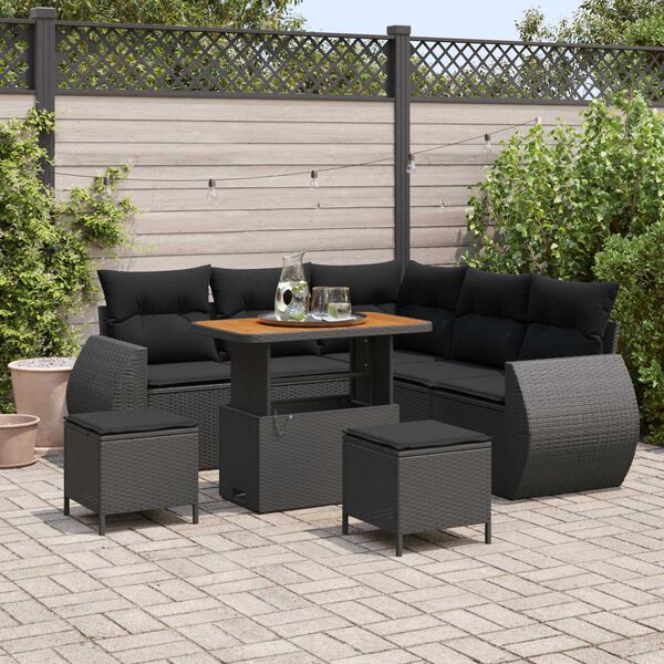 vidaXL Σετ Καναπέ Κήπου 8 pcs Μαύρο συνθετικό ρατάν