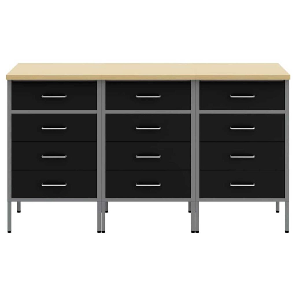 vidaXL Ντουλάπα Εργασίας 3 pcs Μαύρο και Γκρι 150 x 55 x 85 εκ
