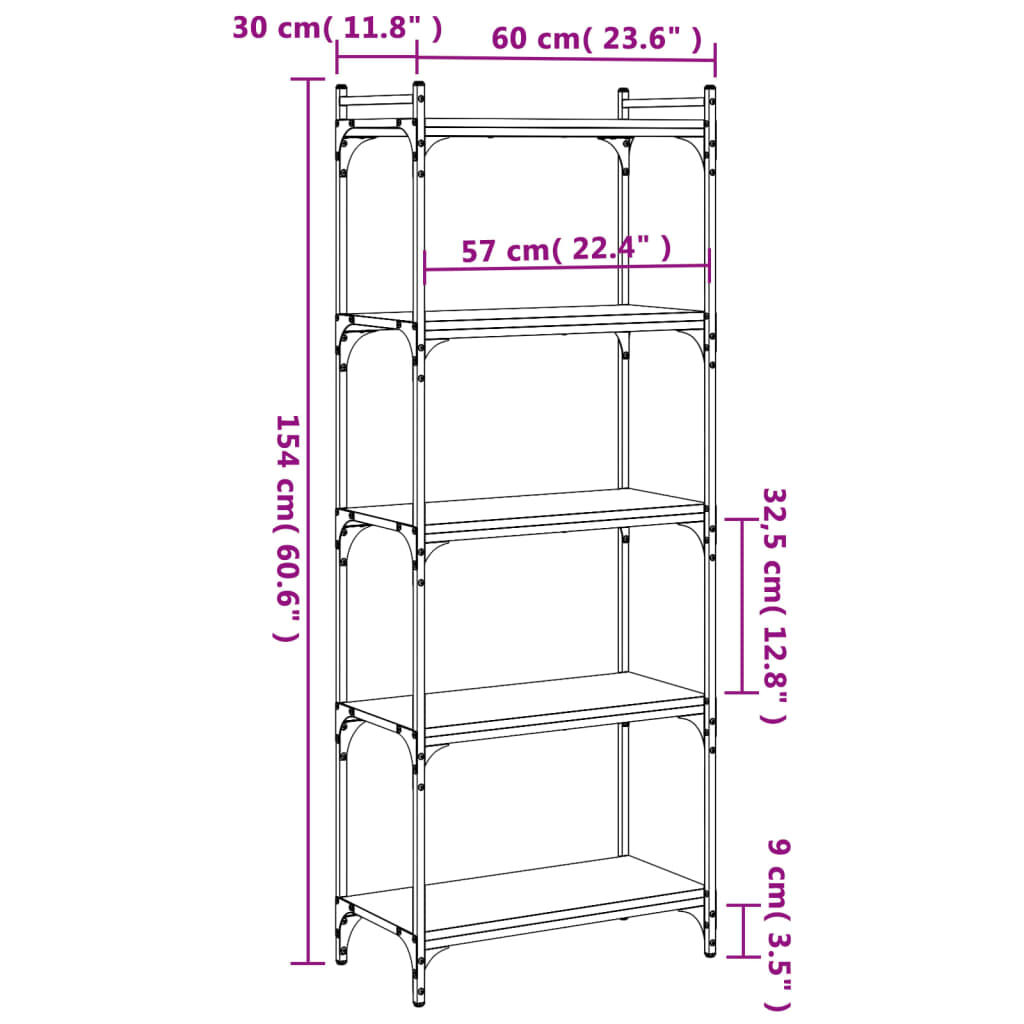 vidaXL Βιβλιοθήκη 5 Επιπέδων Sonoma Δρυς 60x30x154 εκ. Επεξεργ. Ξύλο