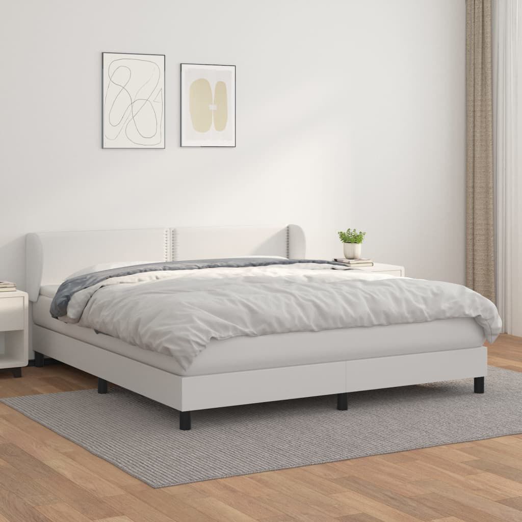 vidaXL Κρεβάτι Boxspring με Στρώμα Λευκό 160x200εκ.από Συνθετικό Δέρμα