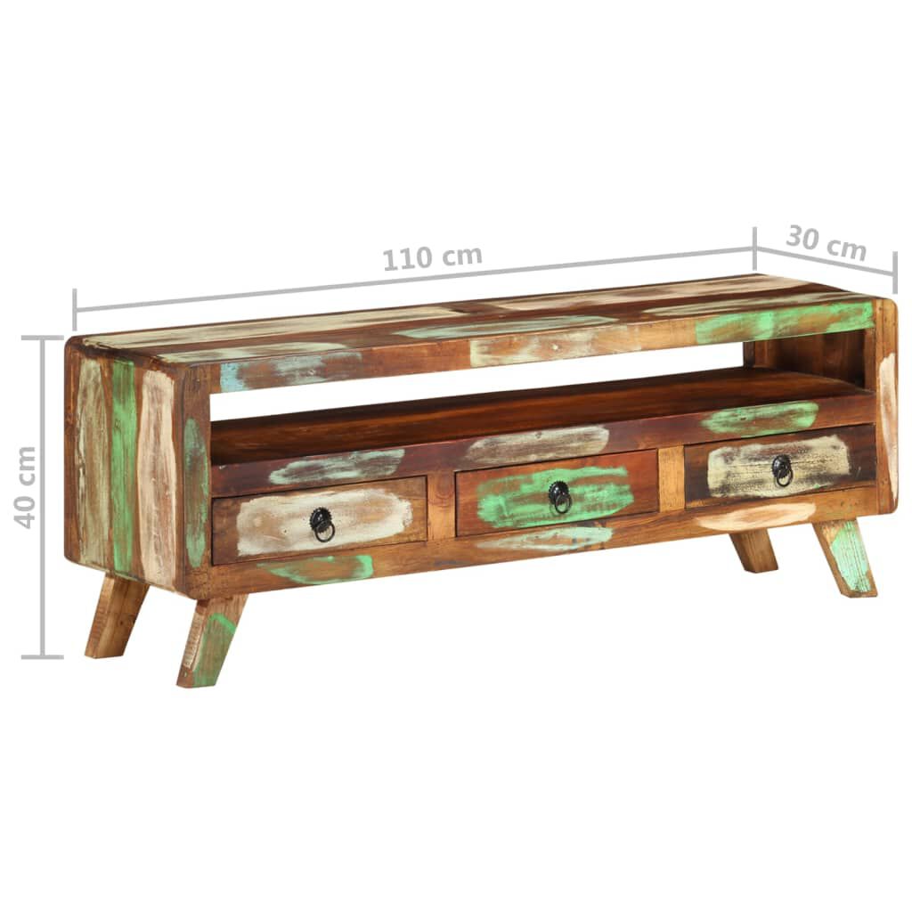 vidaXL Έπιπλο Τηλεόρασης 110x30x40εκ. Πολύχρωμο από Μασίφ Ανακυκ. Ξύλο