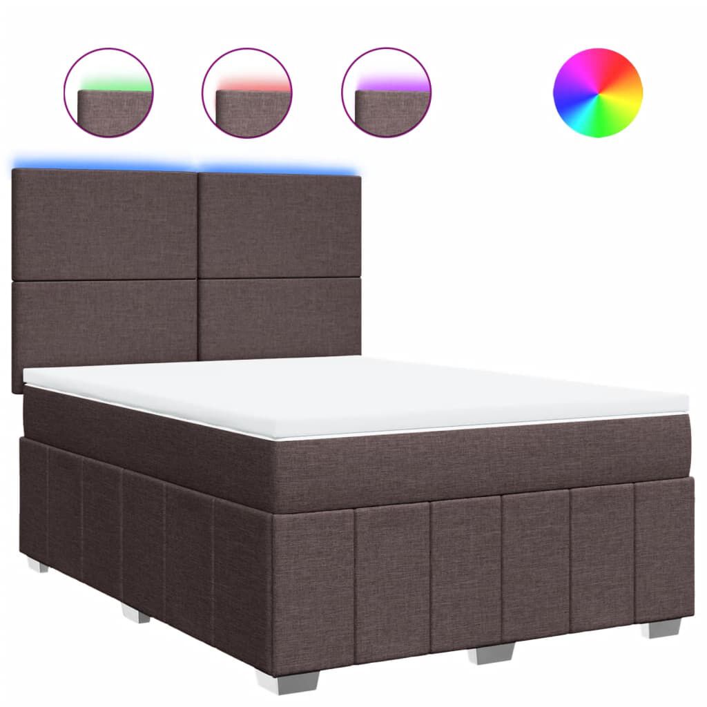 vidaXL Κρεβάτι Boxspring με Στρώμα Σκούρο Καφέ 140x190 εκ. Υφασμάτινο