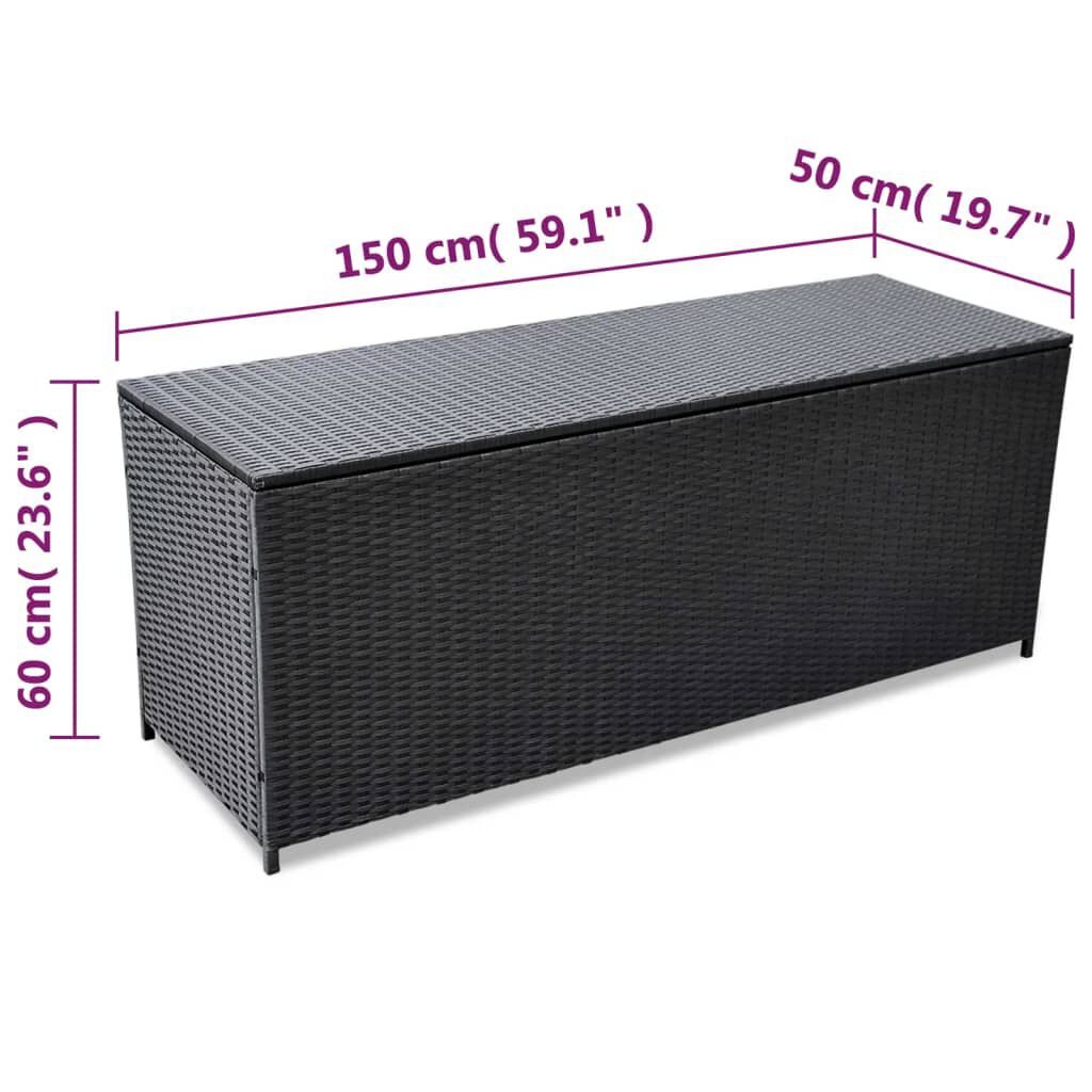 vidaXL Κουτί Αποθήκευσης Κήπου Μαύρο 150x50x60 εκ. από Συνθετικό Ρατάν