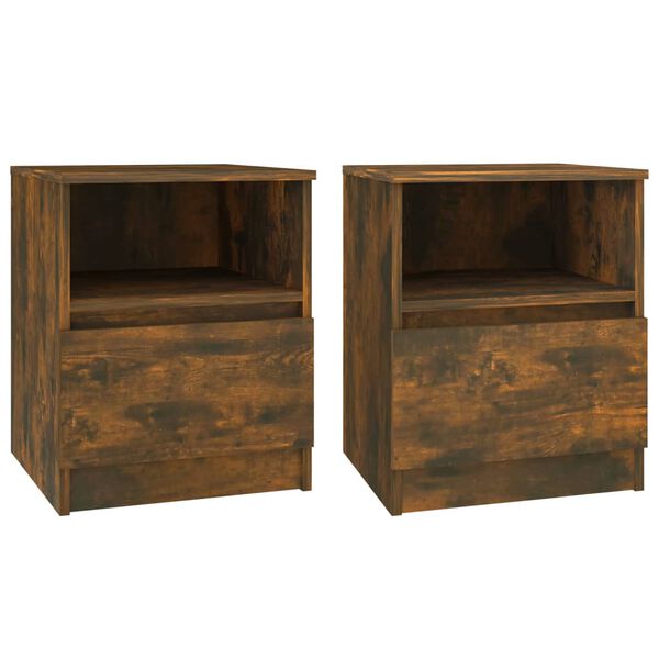 vidaXL Κομοδίνα 2 τεμ. Καπνιστή Δρυς 40x40x50 εκ. από Επεξεργ. Ξύλο