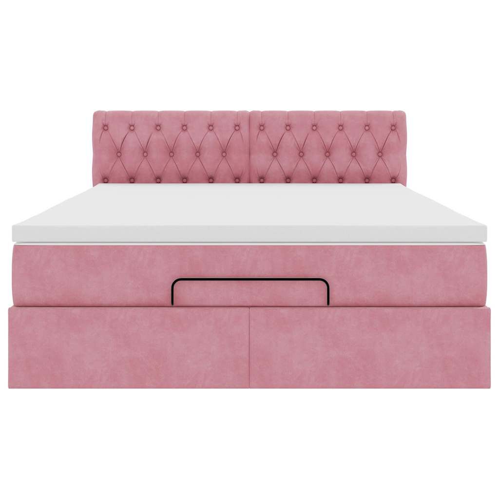 vidaXL Οθωμανικό κρεβάτι με στρώμα & LEDs Ροζ 140x190cm Velvet