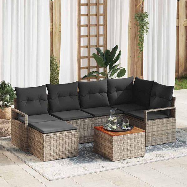 vidaXL Σετ Καναπέ Κήπου με μαξιλάρι 7 pcs Γκρι Πολυ ράταν