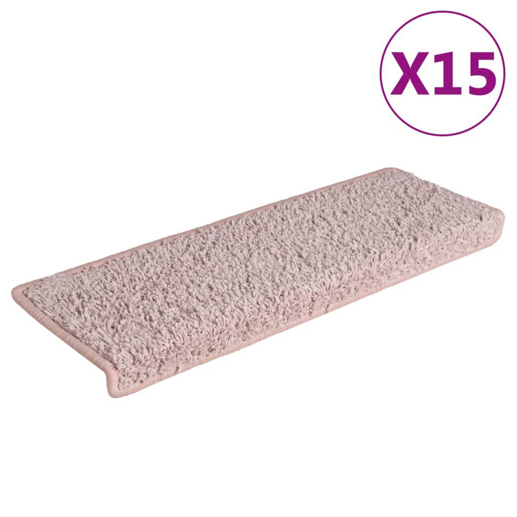 vidaXL Πατάκια Σκάλας Μοκέτα 15 τεμ. Λευκό/Ροζ 65x21x4 εκ.