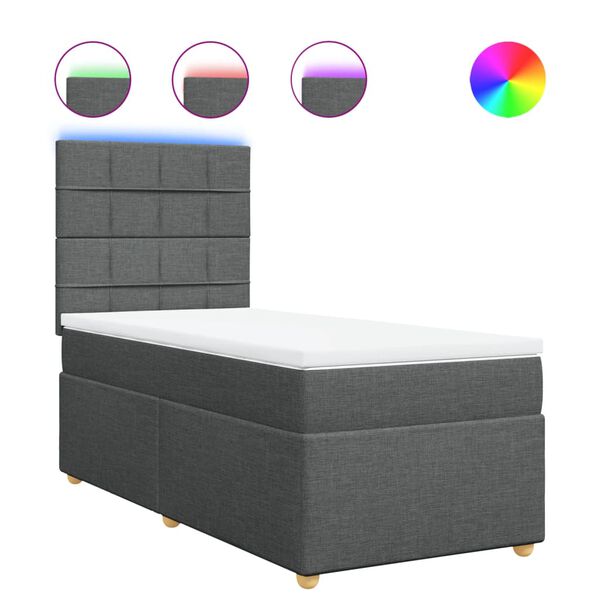 vidaXL Κρεβάτι Boxspring με Στρώμα Σκούρο Γκρι 90x190 εκ. Υφασμάτινο