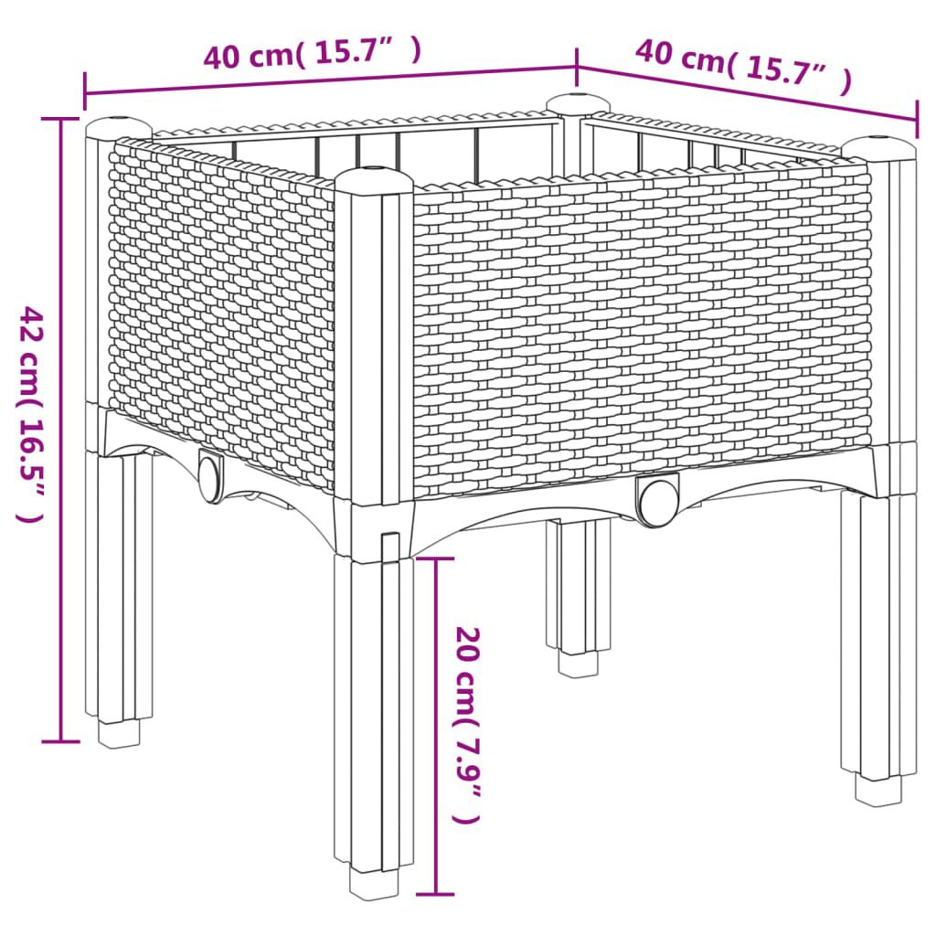vidaXL Ζαρντινιέρα Κήπου με Πόδια Μαύρη 40x40x42 εκ. Πολυπροπυλένιο