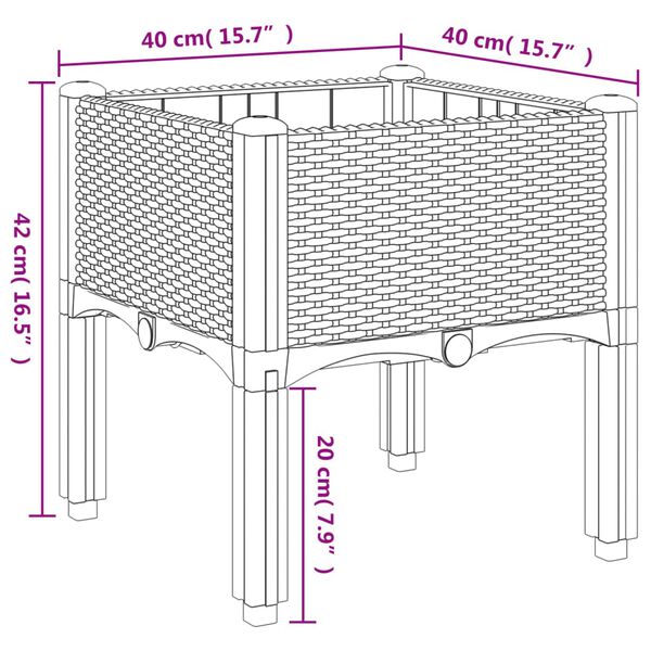 vidaXL Ζαρντινιέρα Κήπου με Πόδια Μαύρη 40x40x42 εκ. Πολυπροπυλένιο