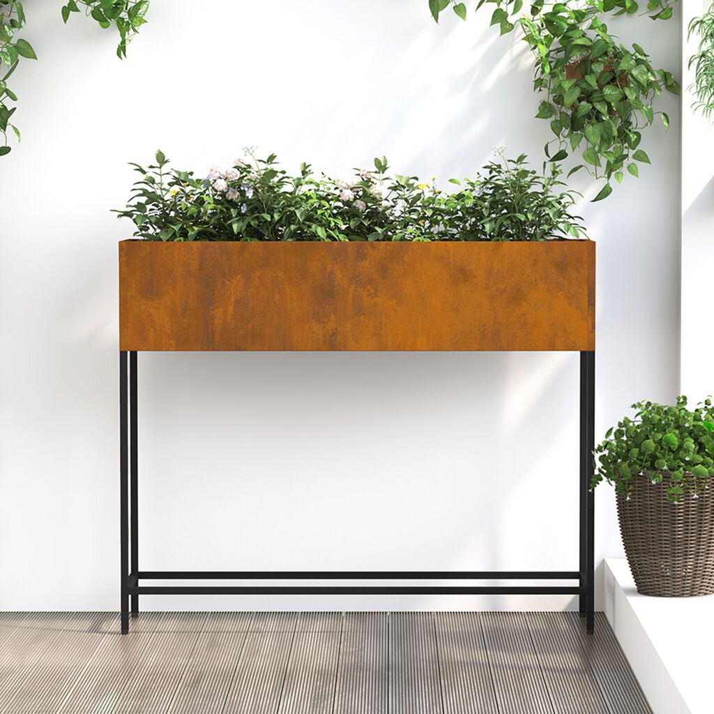 vidaXL Αναμμένη Γλάστρα 100x26x82 εκ. Φθαρμένος Χάλυβας