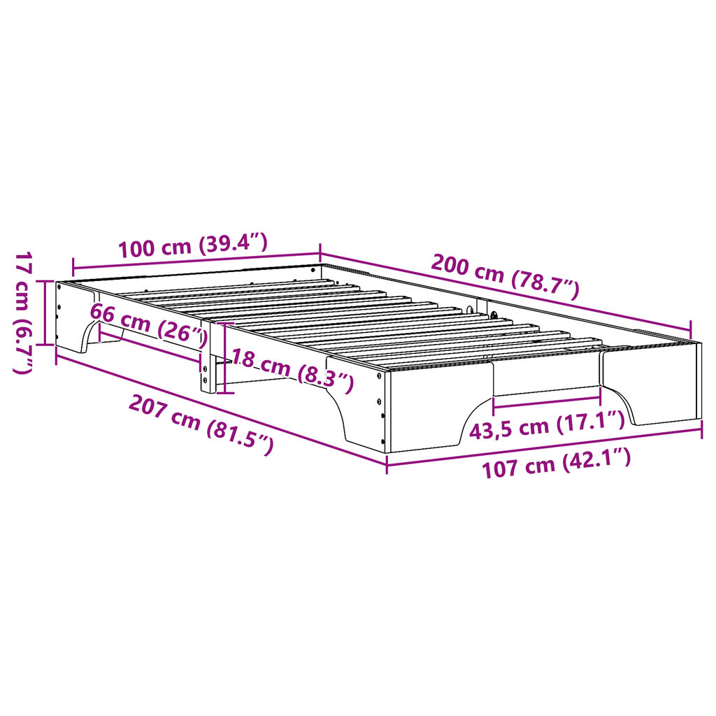 vidaXL Σκελετός Κρεβατιού Φυσικός Ξύλο Πεύκου 100 x 200 εκ. Ανθεκτικός