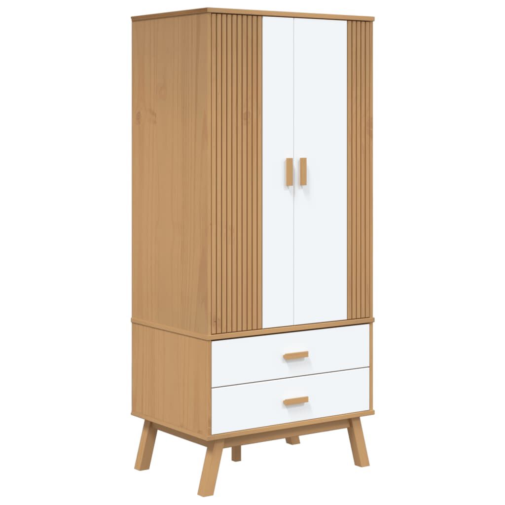 vidaXL Ντουλάπα OLDEN Λευκό & Καφέ 76,5x53x172 εκ. Μασίφ Ξύλο Πεύκου