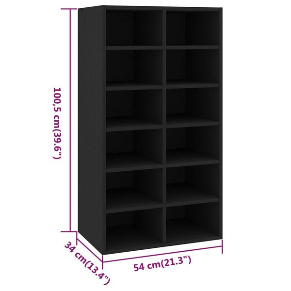 vidaXL Παπουτσοθήκη Μαύρη Δρυς 54x34x100,5 εκ. από Επεξεργασμένο Ξύλο