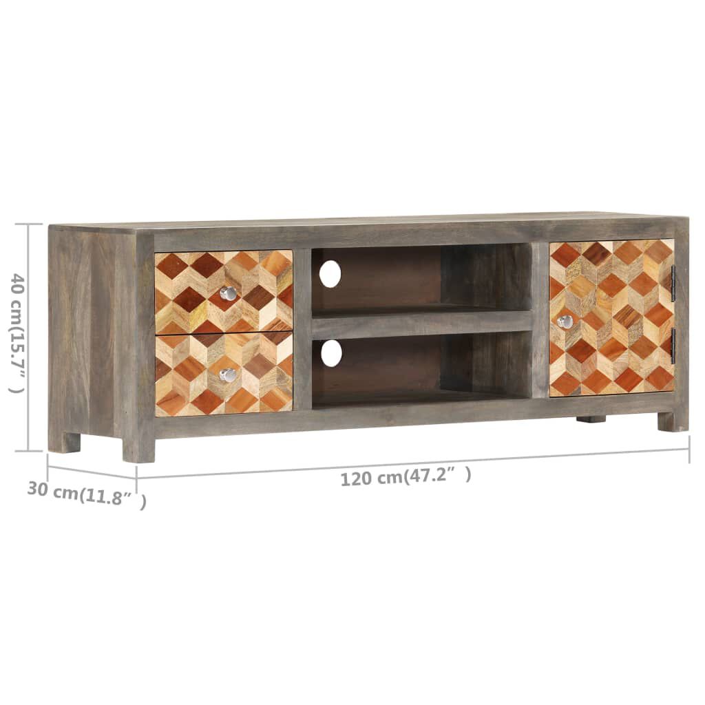 vidaXL Έπιπλο Τηλεόρασης Γκρι 120x30x40 εκ. από Μασίφ Ξύλο Μάνγκο