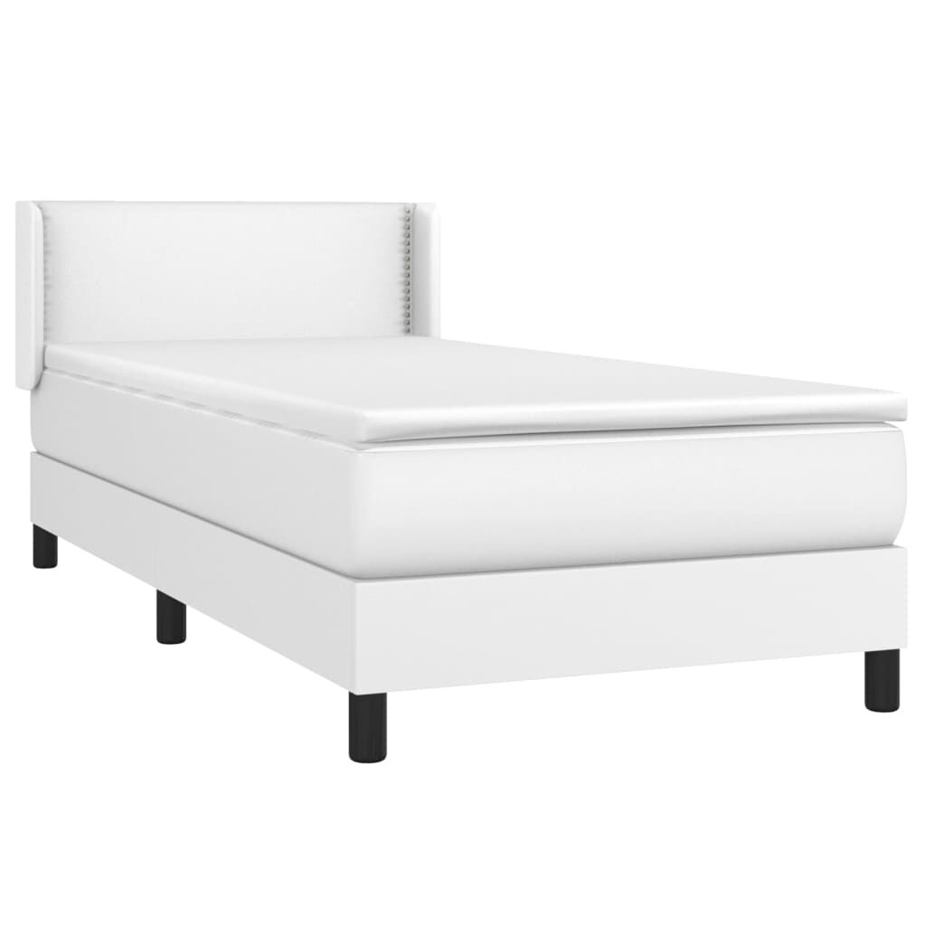 vidaXL Κρεβάτι Boxspring με Στρώμα Λευκό 90x200εκ. από Συνθετικό Δέρμα
