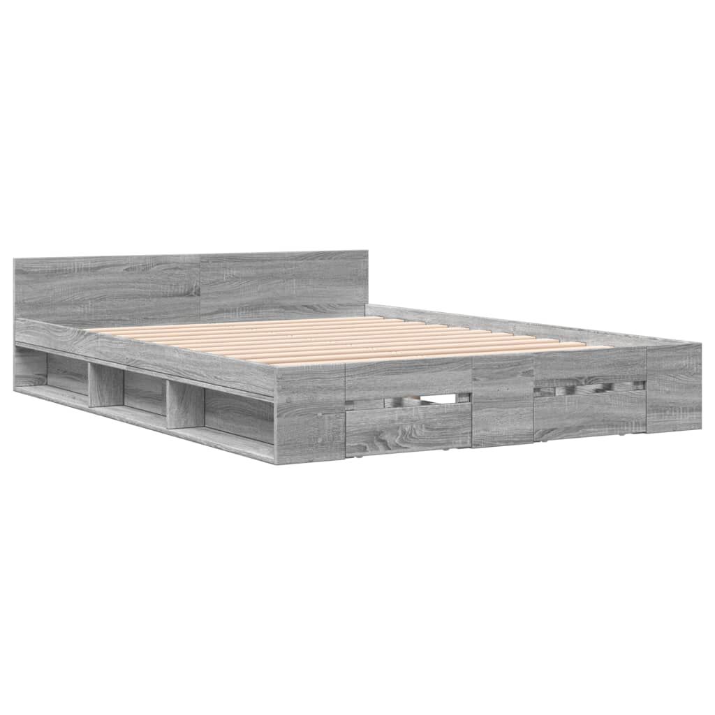 vidaXL Πλαίσιο Κρεβατιού με συρτάρια Γκρι sonoma 135x190εκ. Επεξ. Ξύλο