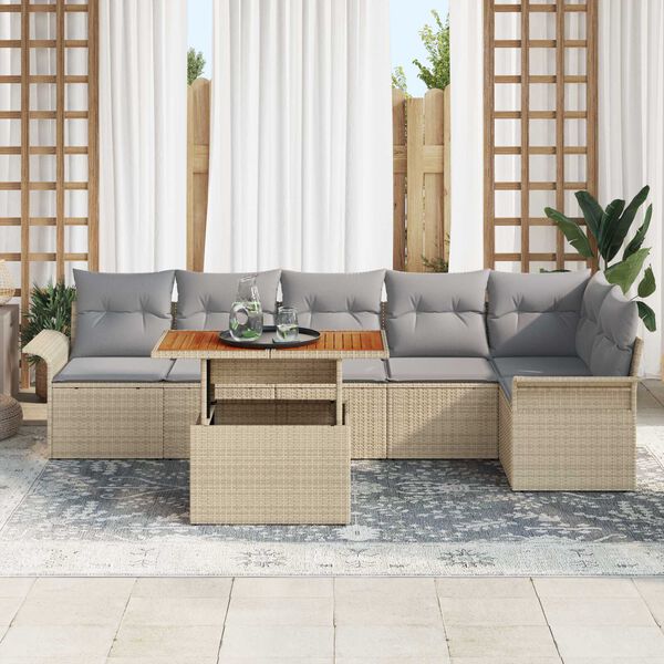 vidaXL Σετ Καναπέ Κήπου με αποθήκευση 7 pcs Μπεζ Πολυ ράταν