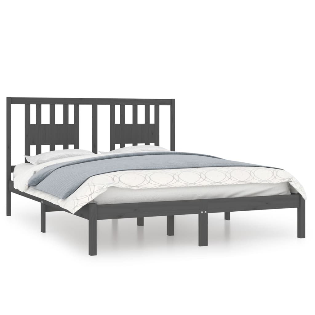 vidaXL Πλαίσιο Κρεβατιού Γκρι 150 x 200 εκ. Μασίφ Ξύλο King Size